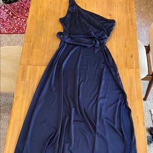 Chic One-Shoulder Navy Dress